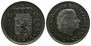 Нидерланды 1 гульден 1970 Юлиана (1948-1980) KM 184а никель 4384-941