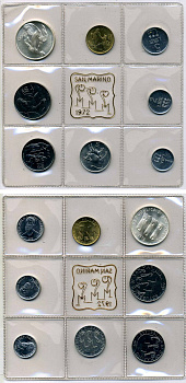 Сан-Марино годовой набор из 8 монет 1972 1, 2, 5, 10, 20, 50, 100 и 500 лир мать поднимает ребенка в воздух KM 14-21, в оригинальной пластиковой запайке серебро KM MS1 серебро UNC 3-4-5-3