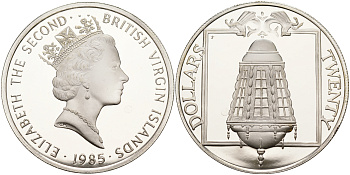 Британские Виргинские острова 20 долларов 1985 корабельный фонарь KM 67 серебро  PROOF  1095-2-42