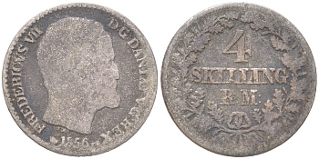 Дания 4 скиллинг-ригсмёнта 1856 VS, Фредерик VII (1848-1863) KM 758 серебро 4621-963