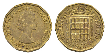 Великобритания 3 пенса 1962 Елизавета II (1952-2022) KM 900, Spink 4153 никель латунь 4538-313