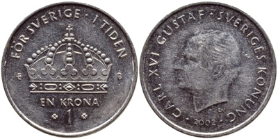 Швеция 1 крона 2002 Карл XVI Густав (1973- ) KM 894 медно-никель 4364-1357