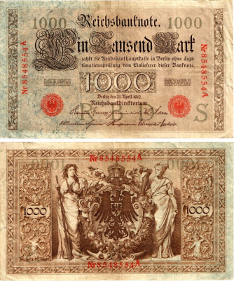 Германия 1000 марок 1910 Pick 44b бумага 7547-36-3-2