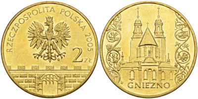 Польша 2 злотых 2005 MW, серия исторические места, Гнезно (Gniegno), собор Девы Марии KM 564, Parchimowicz 956 нордик 4586-1135
