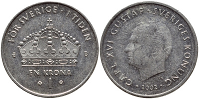 Швеция 1 крона 2002 Карл XVI Густав (1973- ) KM 894 медно-никель 4380-331