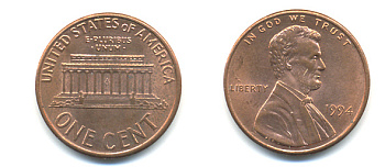 США 1 ЦЕНТ 1994 ЛИНКОЛЬН KM 201b цинк плакированный медью 86-313