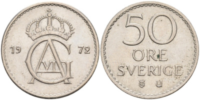 Швеция 50 эре 1972 U, Густав VI Адольф (1950-1973) KM 837 медно-никель 4538-631