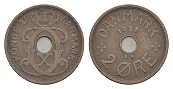 Дания 2 эре 1928 N, Кристиан X (1912-1947) KM 827 бронза 4658-226