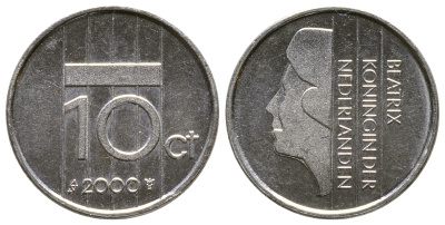 Нидерланды 10 центов 2000 Беатрикс (1980-2013) KM 203 никель 4383-1116