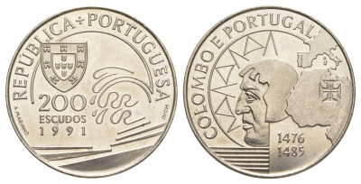 Португалия 200 эскудо 1991 Христофор Колумб в Португалии KM 658 медно-никель UNC 1101-5-24