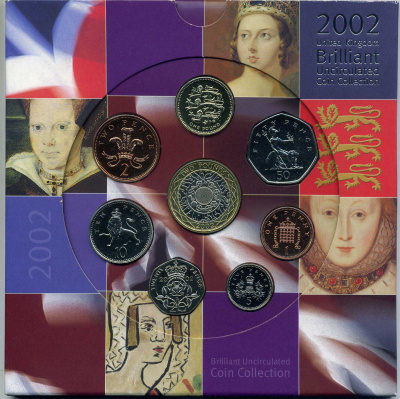 Великобритания набор из 8 монет 2002 английские королевы, в оригинальном картонном буклете BUNC 3-6-3-12