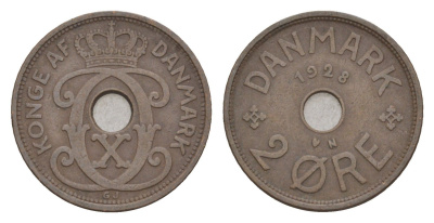 Дания 2 эре 1928 N, Кристиан X (1912-1947) KM 827 бронза 4658-215