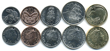 Новая Зеландия лот из 5 монет 2000-2006 (5, 10, 20, 50 центов и 1 доллар) UNC N1-12