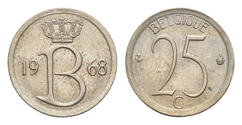 Бельгия 25 сантимов 1968 Belgique, Бодуэн I (1951-1993) KM 153 медно-никель 4169-756