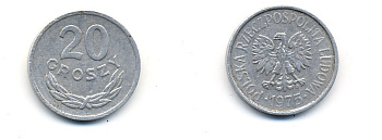 ПОЛЬША 20 ГРОШЕЙ 1975 KM A47 алюминий 23-1451