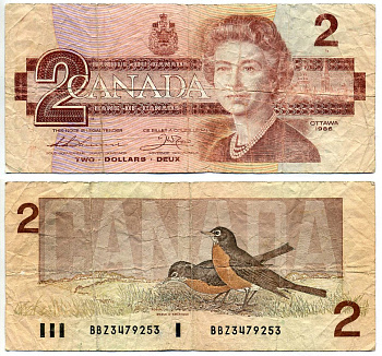 Канада 2 доллара 1986 подписи Thiessen & Crow Pick 94b бумага 6285-25-1-2