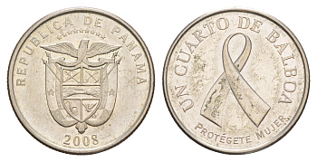 Панама 1/4 бальбоа (25 сентесимо) 2008 Рак молочной железы KM 137 медь плакированная медно-никелем UNC 4642-723