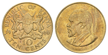 Кения 10 центов 1966 Джомо Кениата KM 2 никель латунь 4645-814