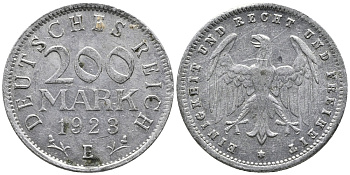 ГЕРМАНИЯ 200 МАРОК 1923 E KM 35, J. 304 алюминий 24-836