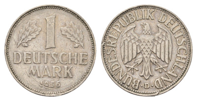 ФРГ 1 марок 1956 D KM 110, J 385 медно-никель 4675-253