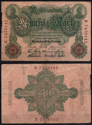 Германия 50 марок 1910 Pick 41 бумага 6293-16-1-2