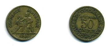 ФРАНЦИЯ 50 САНТИМОВ 1925 KM 884 алюминиевая бронза 84-366