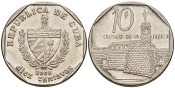 Куба 10 сентаво 2000 форт в Гаване Ла-Фуэрса KM 576.2 сталь плакированная никелем 66-668