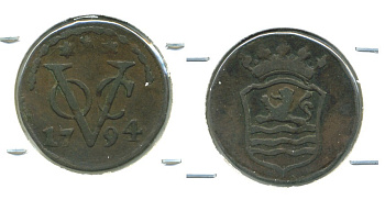 Нидерландская Восточная Индия 1 дуит 1794 Зеландия KM 159 медь 503-732