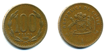 ЧИЛИ 100 ПЕСО 1998 ГЕНЕРАЛ БЕРНАРДО О ХИГГИНС KM 226.2 алюминевая бронза 35-1155