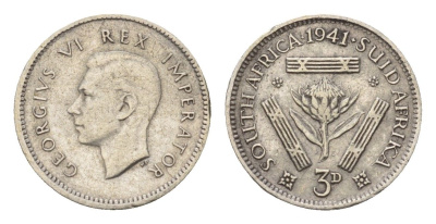 ЮАР 3 пенса 1941 Георг VI (1936-1952) KM 26 серебро 4564-824