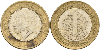 Турция 1 лира 2009 Кемаль Ататюрк KM 1244 биметалл 4153-1222