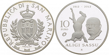 Сан-Марино 10 евро 2012 100 лет со дня рождения архитектора Алиджи Сассу SM 161 серебро PROOF 01-163-43
