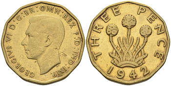 Великобритания 3 пенса 1942 Георг VI (1936-1952) KM 849, Spink 4112 никель латунь 4592-354