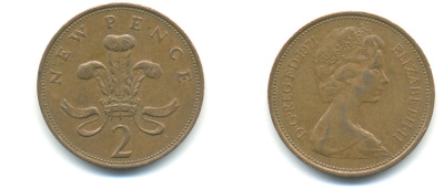 Великобритания 2 пенса 1971 Елизавета II (1952-2022) KM 916, Spink 4235 (C1) бронза 177-815