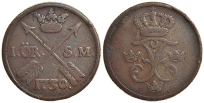 Швеция 1 эре 1730 Фредерик I (1720-1751) KM 416.1 медь 4179-415