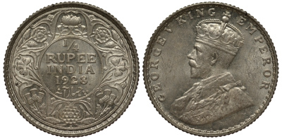Британская Индия 1/4 рупии 1928 Георг V (1910-1936) KM 518 серебро UNC 4044-125