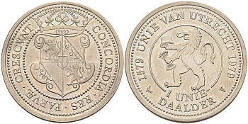 Нидерланды 1 даалдер 1979 400 лет Утрехтскому союзу медно-никель UNC 4577-355