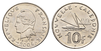 Новая Каледония 10 франков 2004 KM 11 никель UNC 213-312