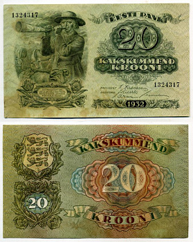 Эстония 20 крон 1932 пастух Pick 64 a бумага 7375-12-3-1
