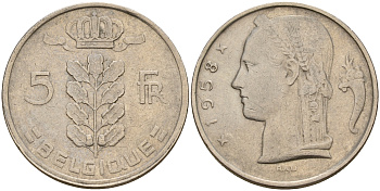 Бельгия 5 франков 1958 Belgique KM 134.1 медно-никель    4187-223