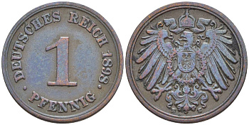 ГЕРМАНИЯ 1 ПФЕННИГ 1898 E KM 10, Jager. 10, Weege 2 медь 4528-1148
