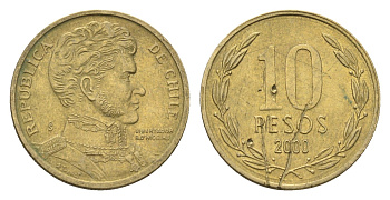 Чили 10 песо 2000 KM 228 никель латунь 4664-434