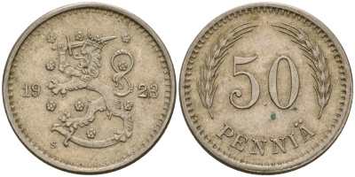 Финляндия 50 пенни 1923 S KM 26 медно-никель 4547-262