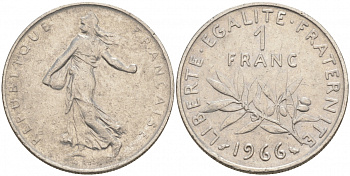 ФРАНЦИЯ 1 ФРАНК 1966 СЕЯТЕЛЬ KM 925.1 никель 186-334