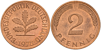 ФРГ 2 пфеннига 1978 G J.381a, KM 106a сталь плакированная медью    4598-839