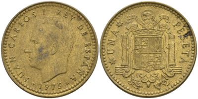 Испания 1 песета 1975 (79) Хуан Карлос I (1975-2014) KM 806 алюминиевая бронза 4604-427