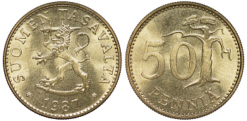 Финляндия 50 пенни 1987 N KM 48 алюминиевая бронза UNC 259-642