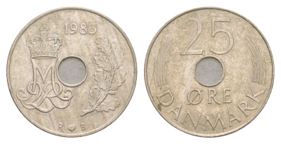 Дания 25 эре 1983 Маргрете II (1972-2024) KM 861 медно-никель 4654-341
