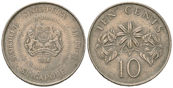 Сингапур 10 центов 1986 KM 51 медно-никель 4623-331