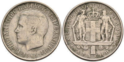 Греция 1 драхма 1966 Константин II (1966-1973) KM 89 медно-никель 4116-1042